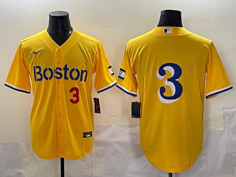 Men 2025 Boston Red Sox #3 No Name Yellow City Edition Nike MLB Jersey style 3